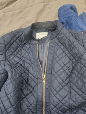 Charter Club Quilted Navy Bomber with Gold Zipper